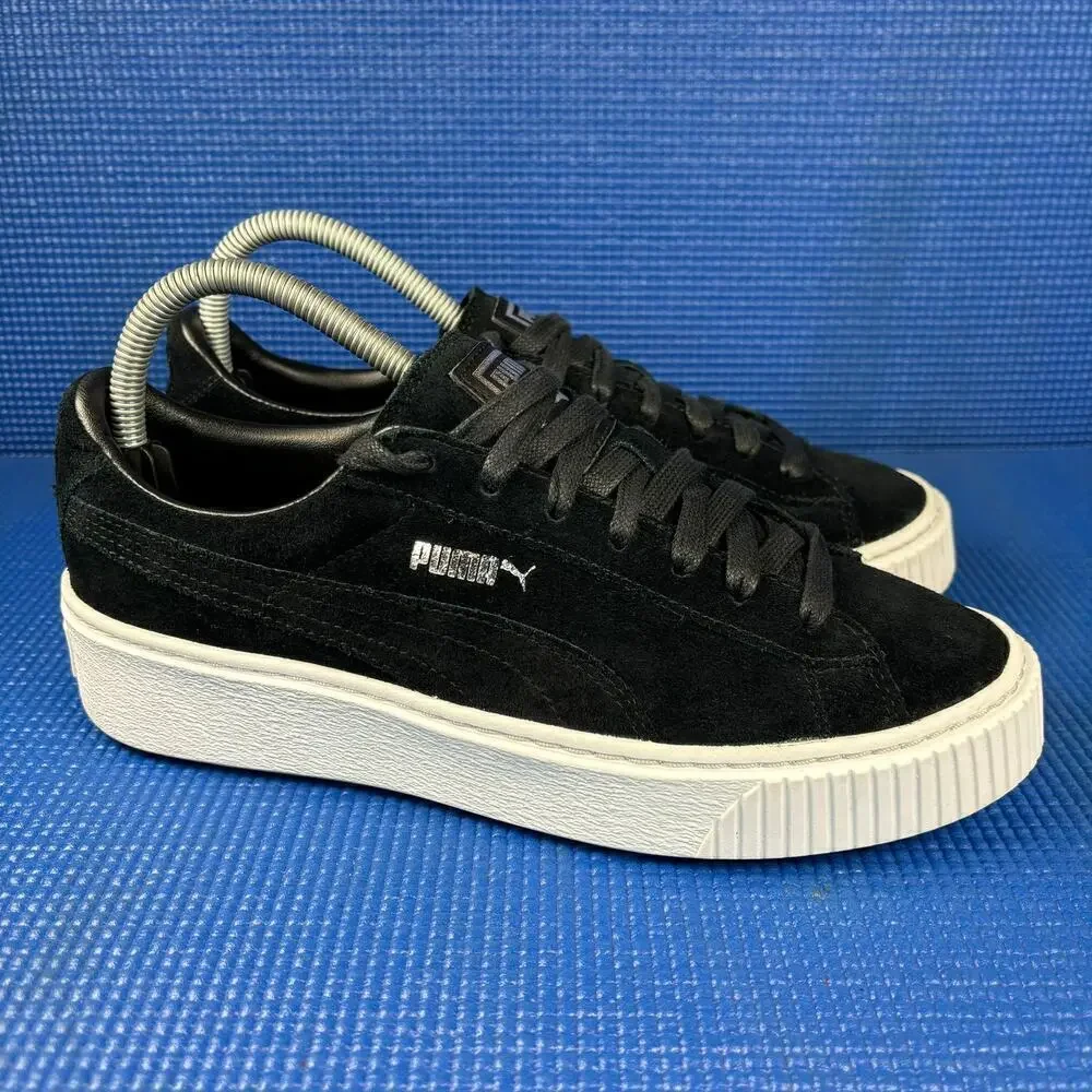 🔴 PUMA SUEDE PLATFORM Women`s Size 8 Black White Comfort Shoes 362223 01